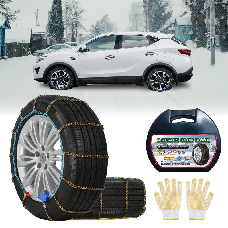 NEOCHIAEVO Auto Tightening Snow Chains Tire Chains, 1-Minute Quick Install, Twist-Link, Wear-Resistant, Universal for Car/SUV/Pickup Trucks, Multi-Weather Emergency Traction, Set of 2 (HLN-160, 3.9mm) - Image 1