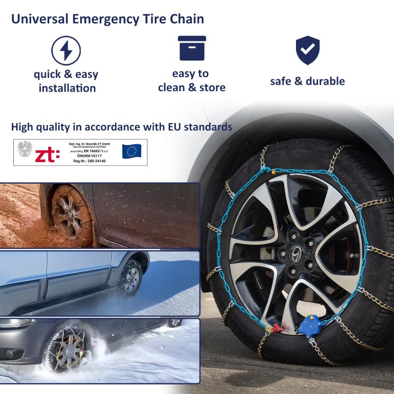 NEOCHIAEVO Auto Tightening Snow Chains Tire Chains, 1-Minute Quick Install, Twist-Link, Wear-Resistant, Universal for Car/SUV/Pickup Trucks, Multi-Weather Emergency Traction, Set of 2 (HLN-160, 3.9mm) - Image 2