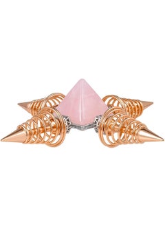 rockcloud Rockcloud Pyramid & Spring Points Energy Generator, Reiki Healing Crystal Stone, Roese Quartz, Rose Gold Plated 