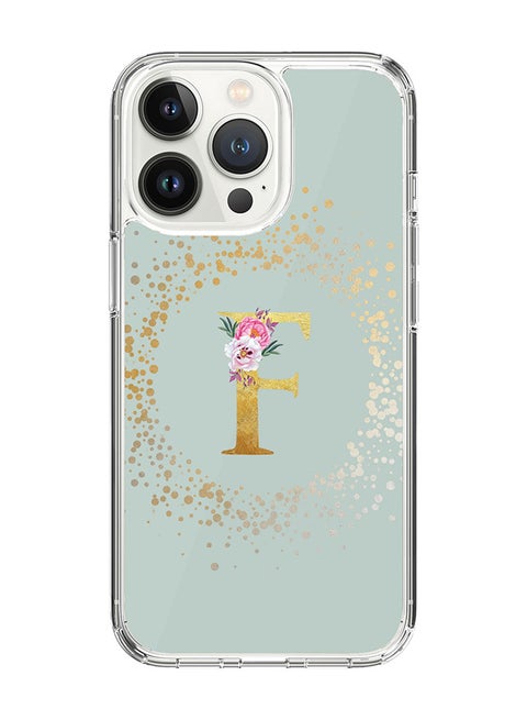 Classic Clear Case For iPhone 15 Pro, Hybrid Soft Case Thin Cover- Custom Monogram Initial Letter Floral Pattern Alphabet - F(Light Green)