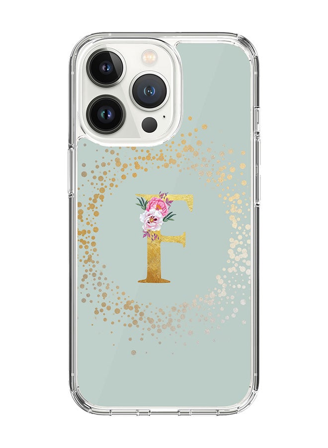 Classic Clear Case For iPhone 15 Pro, Hybrid Soft Case Thin Cover- Custom Monogram Initial Letter Floral Pattern Alphabet - F(Light Green)