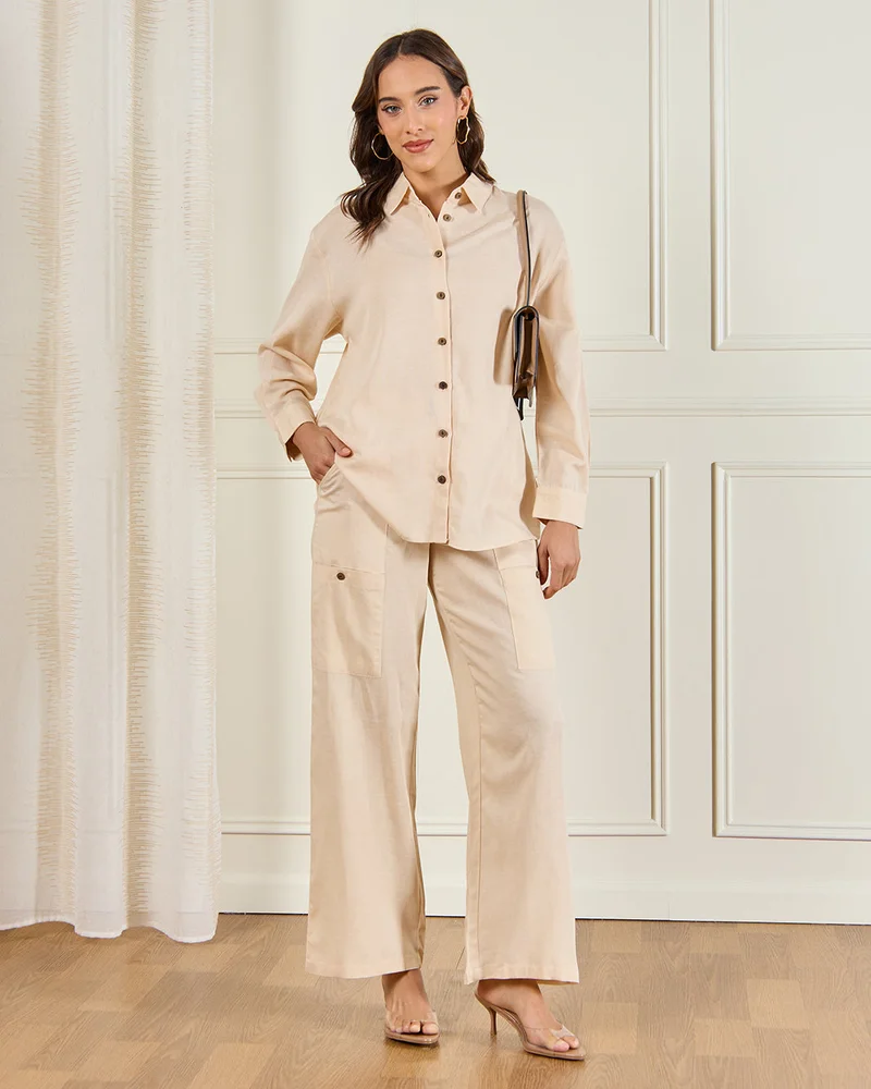 Redtag Women Beige Button Down Shirt Blouse