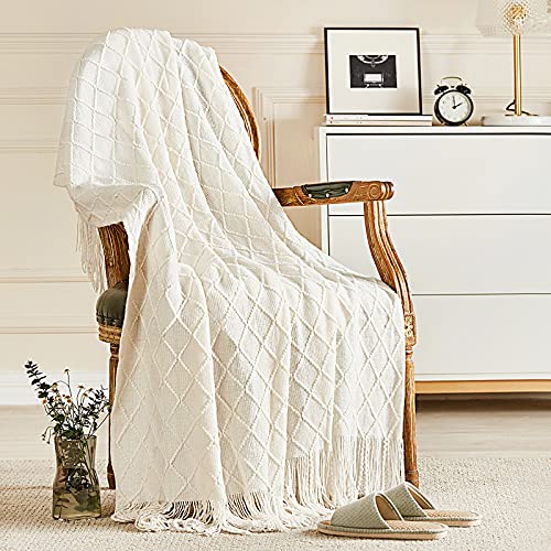 inhand Knitted Throw Blanket for Couch and Bed Soft Living Room Home Decor Knitted Blanket with Tassel Outdoor Lightweight Breathable Summer Blanket Farmhouse Warm Woven Decorative 50x60