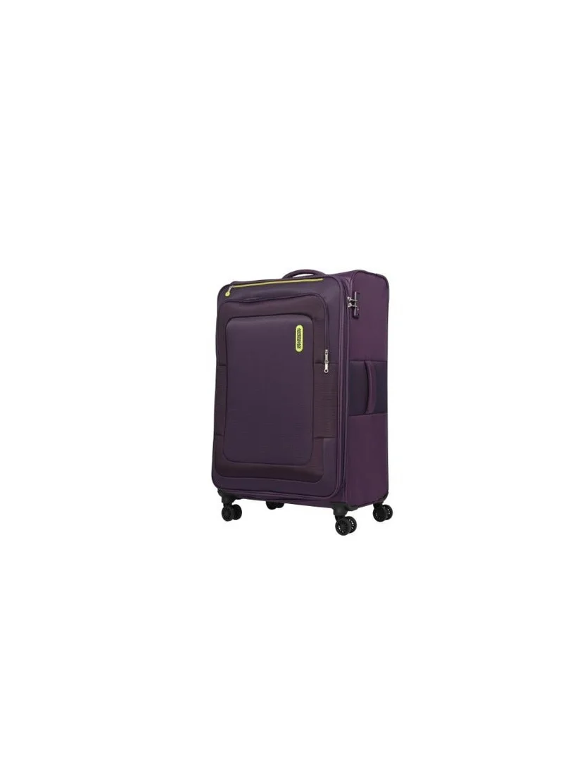AMERICAN TOURISTER Duncan+ Suitcase, Cabin Size 55 cm / 20 inch, 4 Spinner Wheels, Soft Top, 100% Polyester, Purple|Lightweight|Water Resistant Material|TSA Lock|Front Storage Compartment|Expandable - 3 Years International Warranty