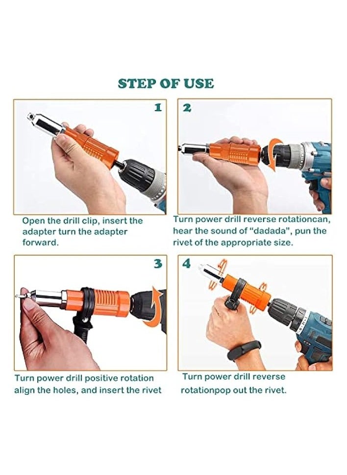 PROMASS Electric Rivet Gun Adapter, Cordless Drill Adapter Rivet Tool Insert Nut Hand Tool Kit Drill Adapter with Aluminum Casting Housing, Non-slip Handle, Convertible Head and Wrench  - Image 5