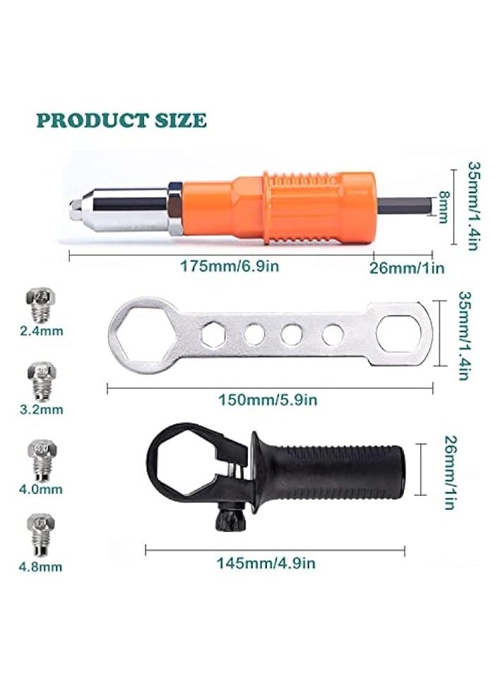 PROMASS Electric Rivet Gun Adapter, Cordless Drill Adapter Rivet Tool Insert Nut Hand Tool Kit Drill Adapter with Aluminum Casting Housing, Non-slip Handle, Convertible Head and Wrench  - Image 3