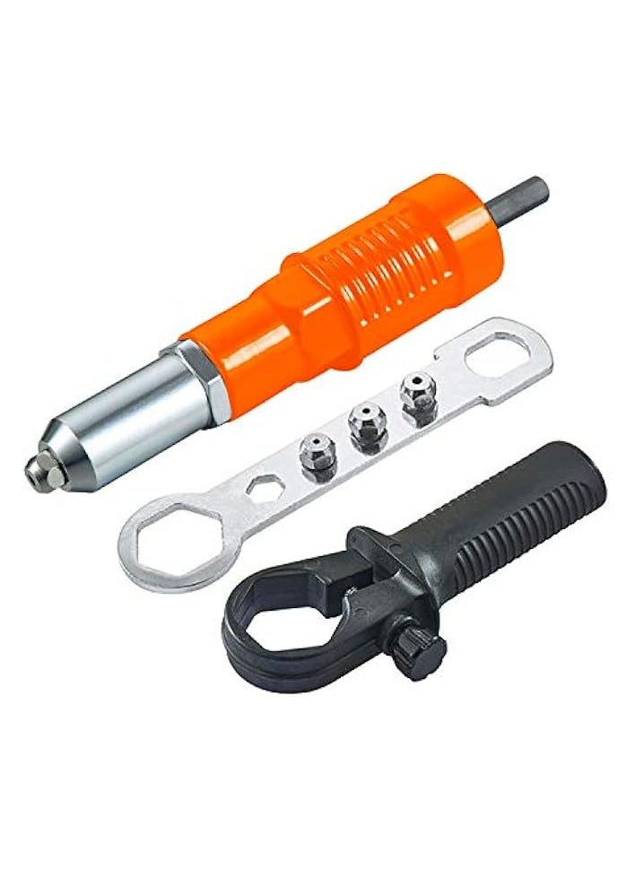 PROMASS Electric Rivet Gun Adapter, Cordless Drill Adapter Rivet Tool Insert Nut Hand Tool Kit Drill Adapter with Aluminum Casting Housing, Non-slip Handle, Convertible Head and Wrench  - Image 1