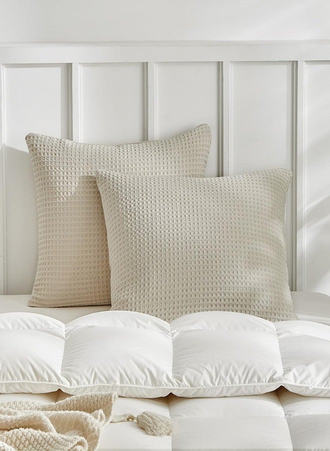 WARMDERN Waffle Weave Pillowcases Standard Size 2 Pack Pillow Cases Soft Microfiber Pillow Case Covers Set of 2 Boho Woven Textured Pillowcase with Envelope Closure(Khaki, Standard, 20x26 Inches) - Image 1