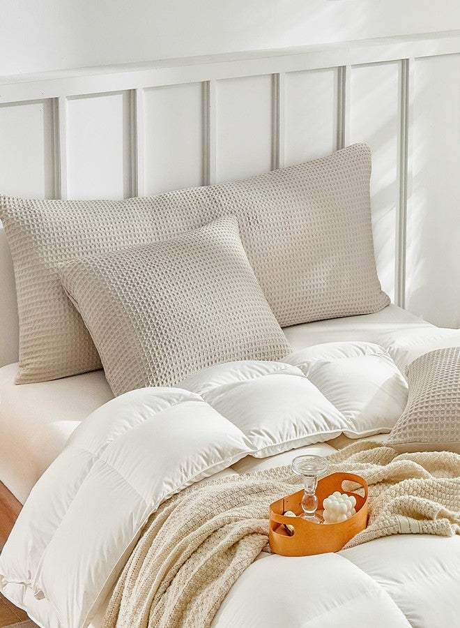 WARMDERN Waffle Weave Pillowcases Standard Size 2 Pack Pillow Cases Soft Microfiber Pillow Case Covers Set of 2 Boho Woven Textured Pillowcase with Envelope Closure(Khaki, Standard, 20x26 Inches) - Image 2
