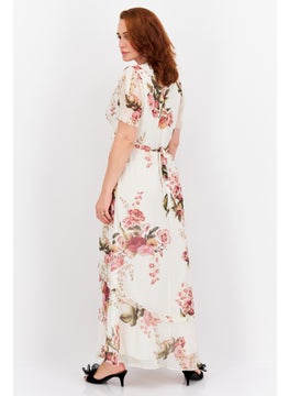 Hope & Ivy Women Floral Print Maxi Casual Dress, Ivory Combo  - Image 3