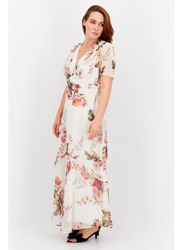 Hope & Ivy Women Floral Print Maxi Casual Dress, Ivory Combo  - Image 2