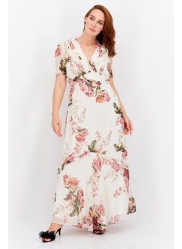 Hope & Ivy Women Floral Print Maxi Casual Dress, Ivory Combo  - Image 1