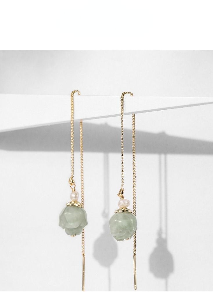 General Sterling silver high-end sense long metal linear emerald earrings/earrings  - Image 4