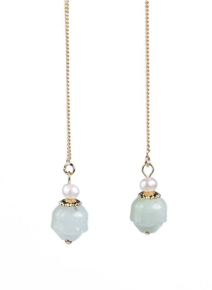 General Sterling silver high-end sense long metal linear emerald earrings/earrings  - Image 5