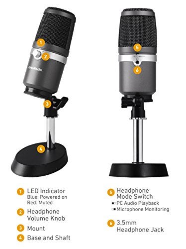 AVerMedia USB Multipurpose Microphone, for Recording, Streaming or Podcasting (AM310), 6.1" x 2.9" x 2.9" - Image 3