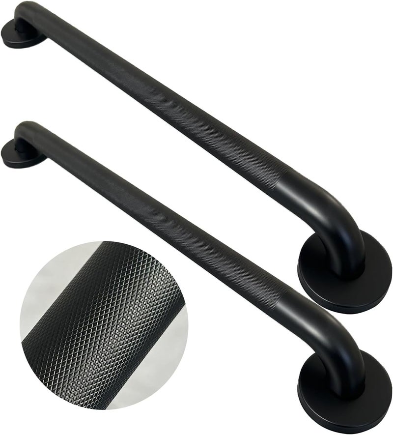 Zoomerry Handicap Grab Bars, 2 Pack 24 Inch Shower Grab Bar for Seniors, 304 Stainless Steel ADA Grab Bars for Bathtubs and Showers, Safety Shower Handles for Elderly, Disabled (Matte Black Knurled) - Image 1