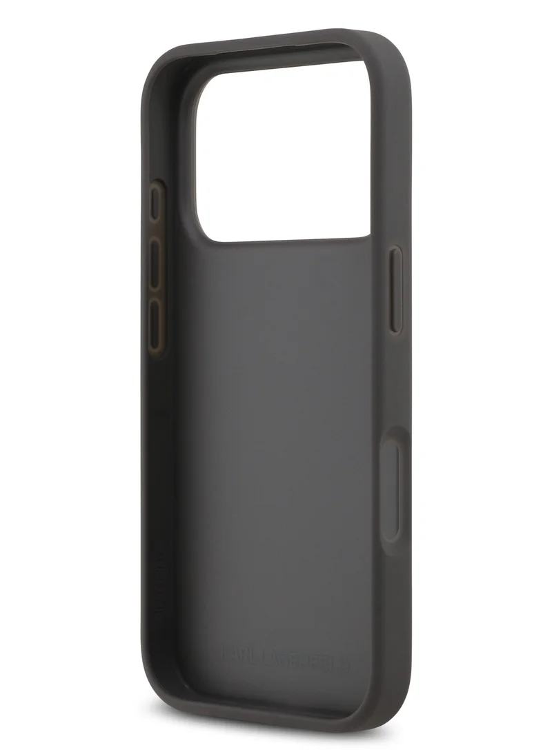 Karl Lagerfeld iPhone 17 Pro Case / Full Wrapped Saffiano Leather Caver With Karl & Choupette Head Pins - Grey