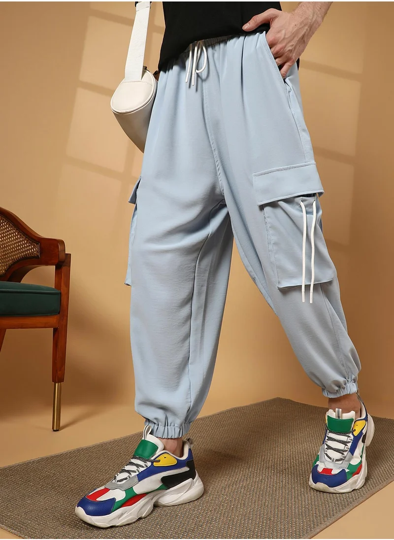 Campus Sutra Men's Powder Blue Slouchy Utility Trousers