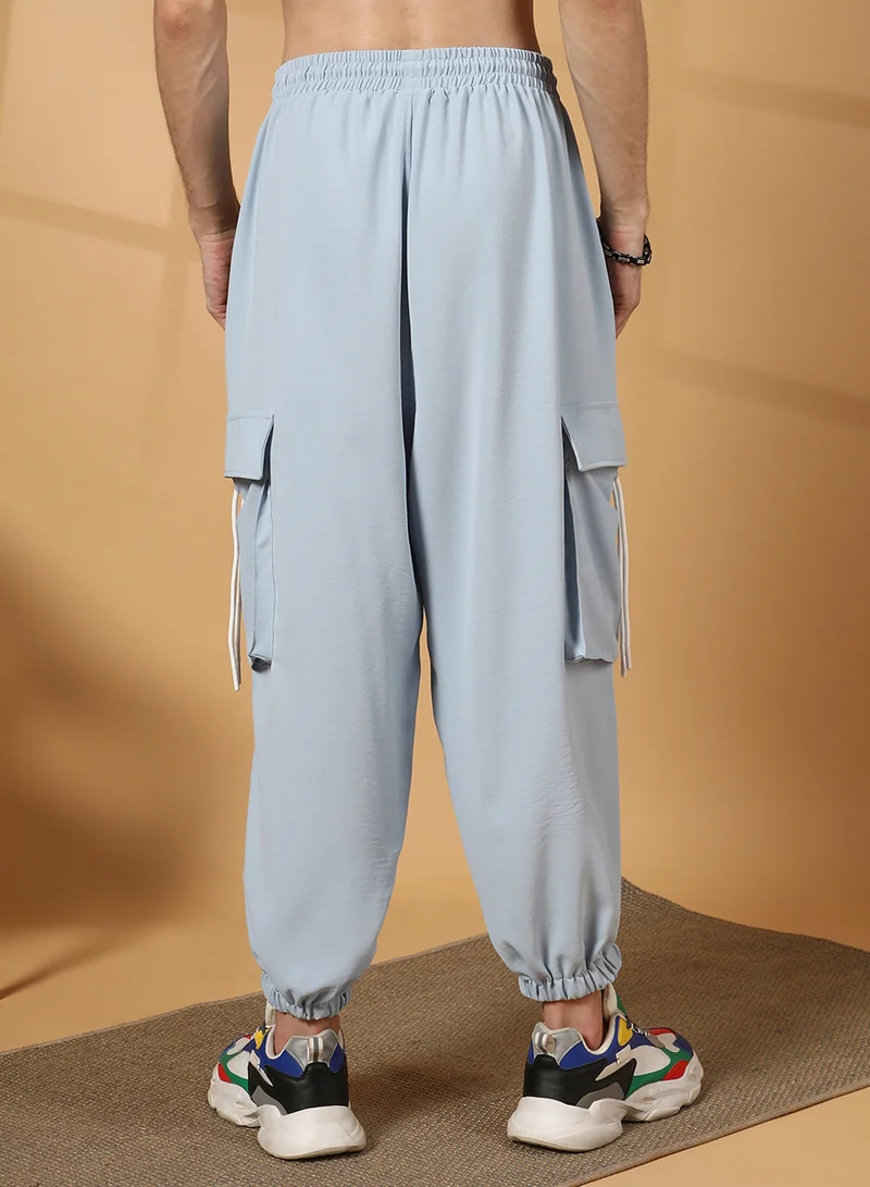 Campus Sutra Men's Powder Blue Slouchy Utility Trousers