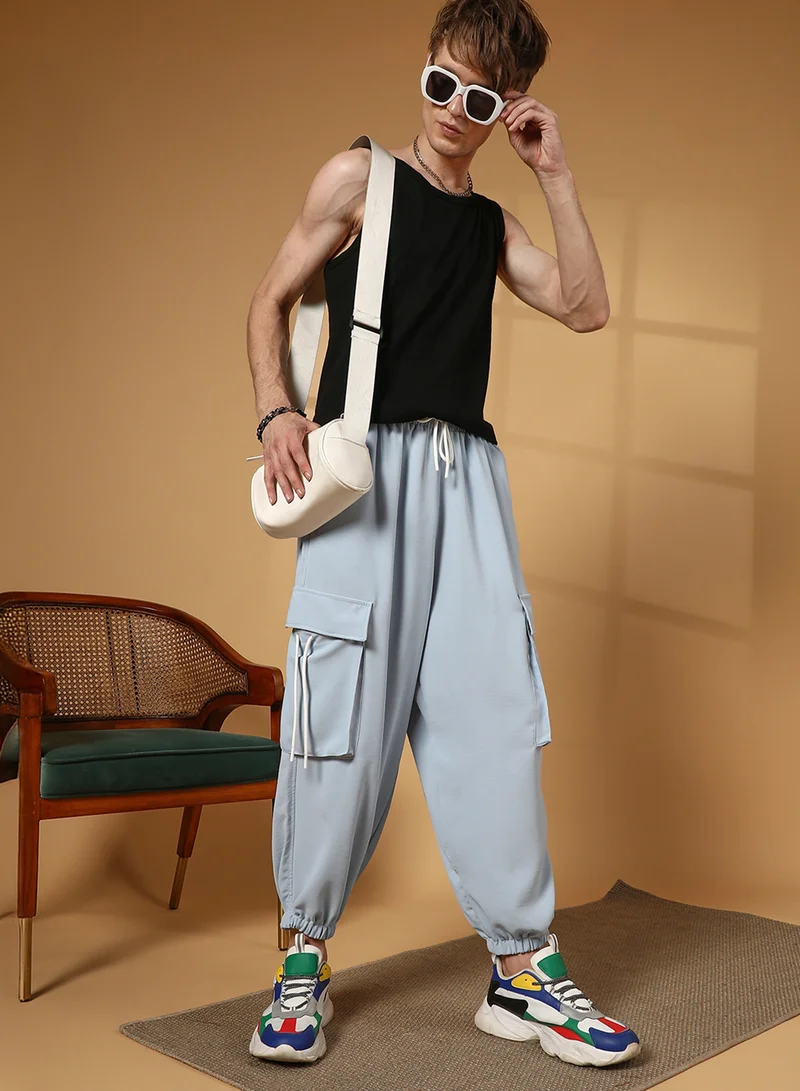 Campus Sutra Men's Powder Blue Slouchy Utility Trousers