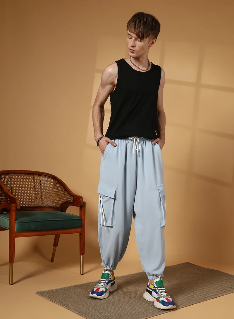Campus Sutra Men's Powder Blue Slouchy Utility Trousers