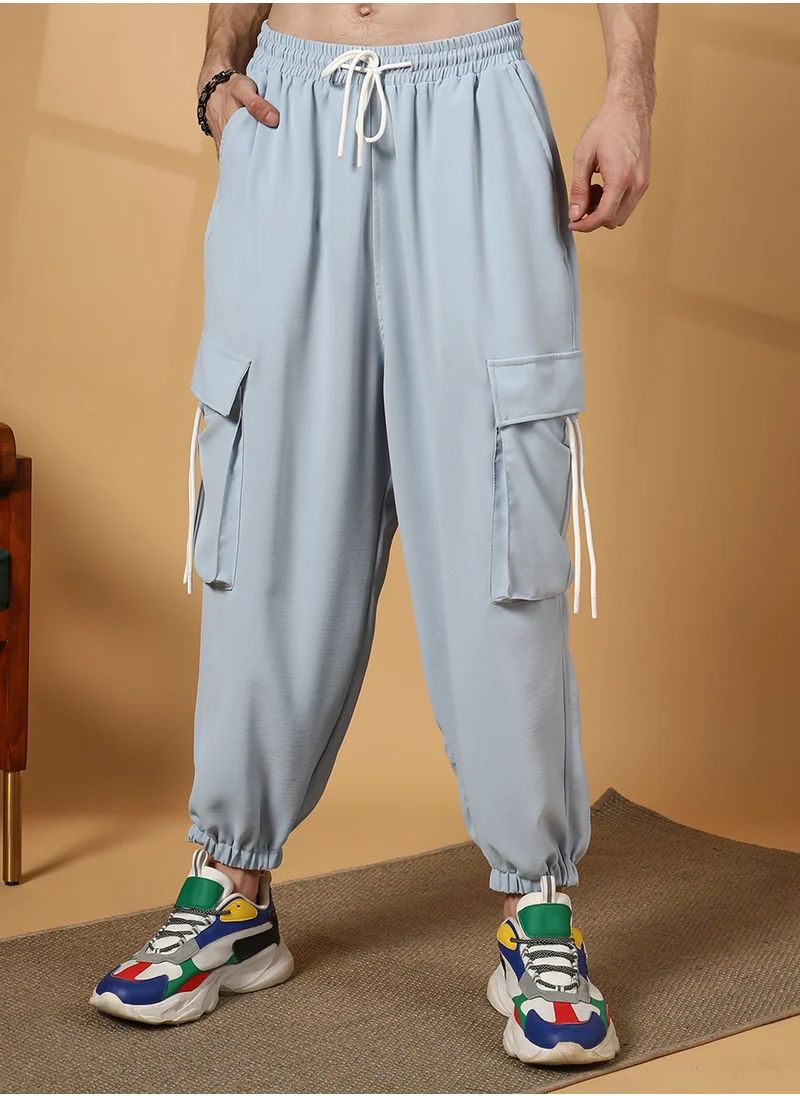 Campus Sutra Men's Powder Blue Slouchy Utility Trousers