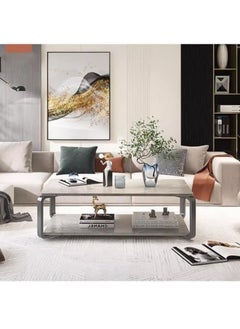 NKX Marble finish with Black frame Top 2 Tier Modern Living Room Home Sofa Table  - Image 5