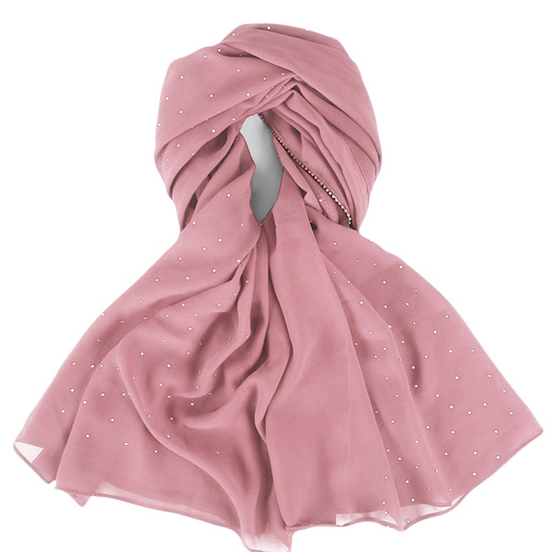Piewag Hijab Scarf for Women Soft Chiffon Rhinestone Long Scarf Shawl Fashion Muslim Hijab Head Wrap Scarves Pink - Image 3