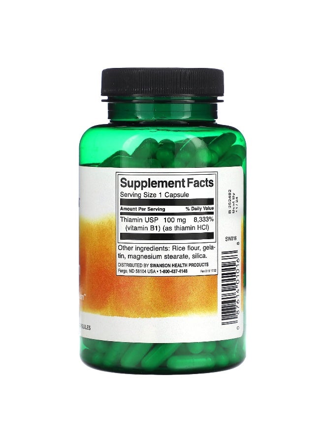 Swanson, B1, Thiamin, 100 mg, 250 Capsules (Packaging may vary) - Image 2