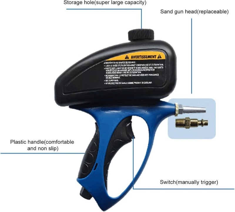 Portable Air Sandblasting 1/4in Sand Blasting for Swiming Pools Paint Rust Removal Air Abrasive Spot Handheld Paint Rust Remover 90PSI Blasting Media 510ml Capacity - Image 4