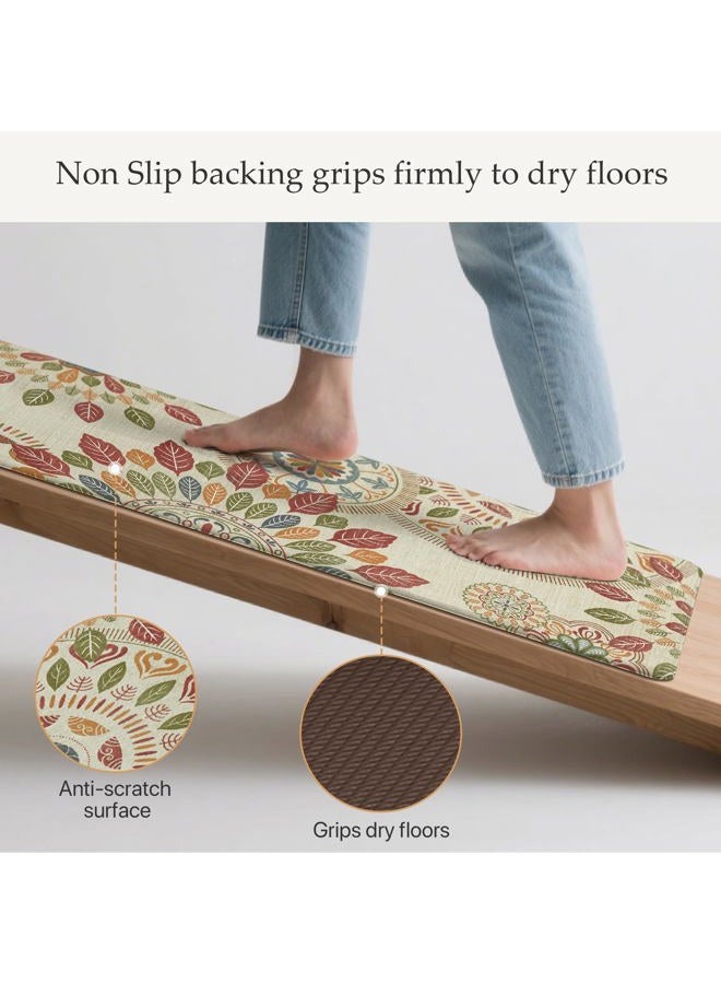 GENIMO Kitchen Mats for Floor 2PCS, Cushioned Kitchen Rugs Non Slip Washable, Farmhouse Anti Fatigue Mat Waterproof, Comfort Standing Mat Rug for Office, Home, Laundry, 17.3"x47"+17.3"x30", Beige&Red - Image 4