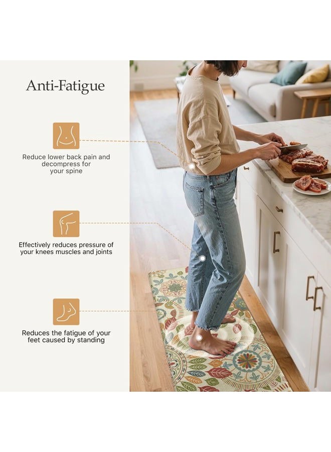 GENIMO Kitchen Mats for Floor 2PCS, Cushioned Kitchen Rugs Non Slip Washable, Farmhouse Anti Fatigue Mat Waterproof, Comfort Standing Mat Rug for Office, Home, Laundry, 17.3"x47"+17.3"x30", Beige&Red - Image 3