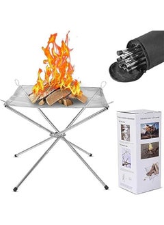 22″Portable Outdoor Fire Pit for Camping，Large Upgrade Foldable Stainless Steel Mesh Mesh Fire Pit for BBQ Heating, Bonfire, Barbecue, Patio,Backyard, Garden（Carrying Bag Included）