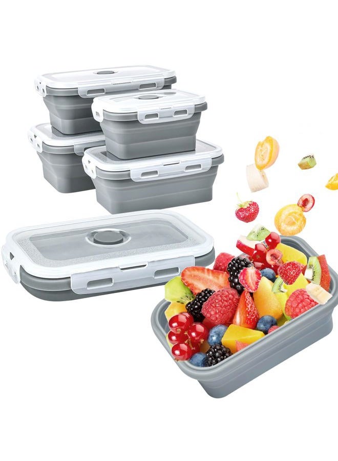 DGDUBRB Collapsible Food Storage Containers with Lids, Silicone Meal Prep Containers BPA Free, Lunch Containers Collapsible Bowls Sets for Camping Storage Containers, Microwave Freezer Dishwasher Safe, Gray - Image 1
