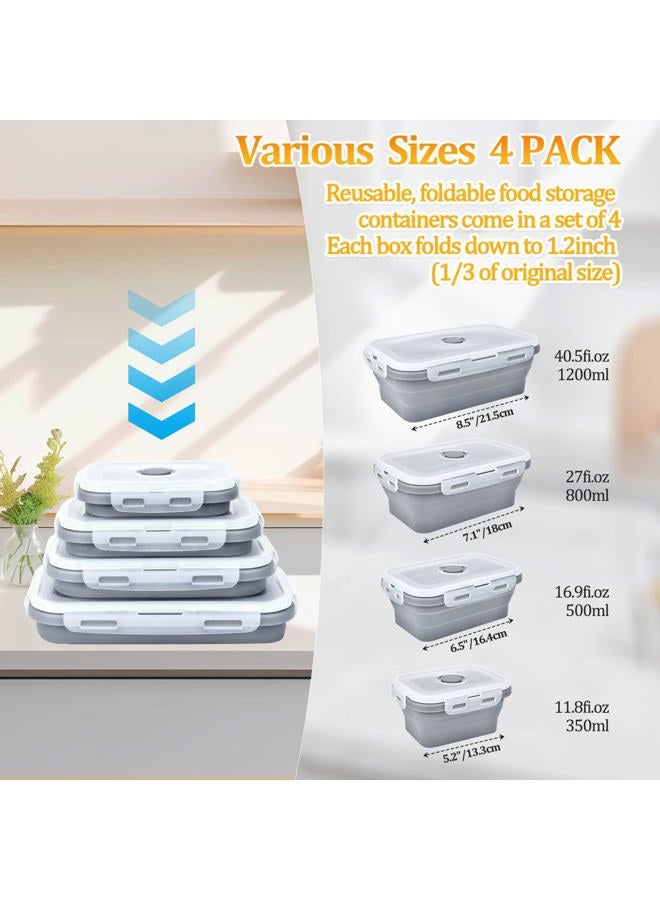 DGDUBRB Collapsible Food Storage Containers with Lids, Silicone Meal Prep Containers BPA Free, Lunch Containers Collapsible Bowls Sets for Camping Storage Containers, Microwave Freezer Dishwasher Safe, Gray - Image 2