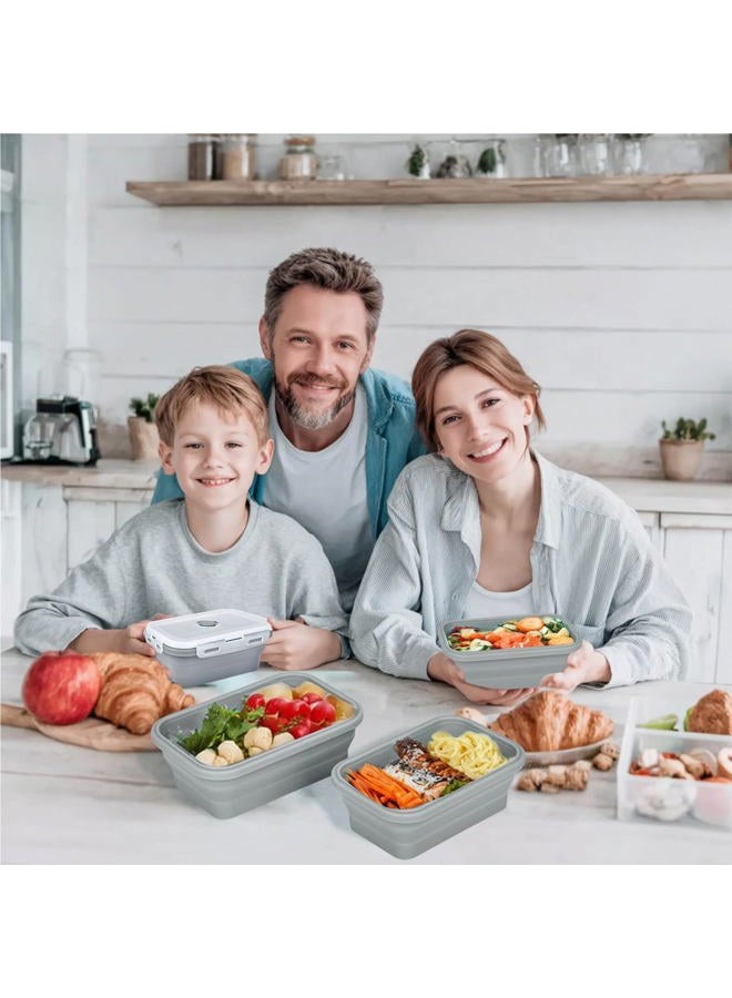 DGDUBRB Collapsible Food Storage Containers with Lids, Silicone Meal Prep Containers BPA Free, Lunch Containers Collapsible Bowls Sets for Camping Storage Containers, Microwave Freezer Dishwasher Safe, Gray - Image 3