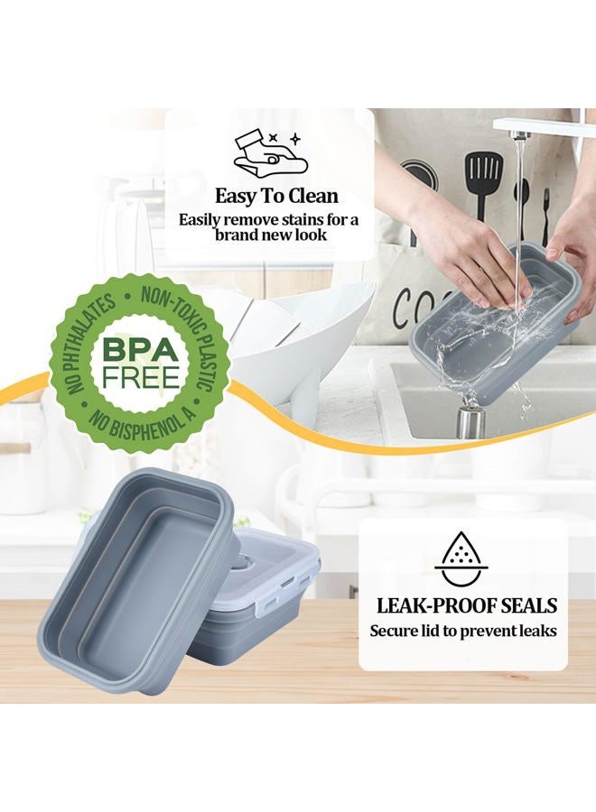 DGDUBRB Collapsible Food Storage Containers with Lids, Silicone Meal Prep Containers BPA Free, Lunch Containers Collapsible Bowls Sets for Camping Storage Containers, Microwave Freezer Dishwasher Safe, Gray - Image 4