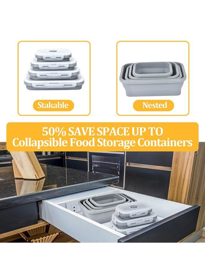 DGDUBRB Collapsible Food Storage Containers with Lids, Silicone Meal Prep Containers BPA Free, Lunch Containers Collapsible Bowls Sets for Camping Storage Containers, Microwave Freezer Dishwasher Safe, Gray - Image 5