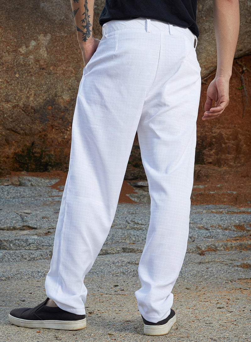Campus Sutra Campus Sutra Men's Chalk White Korean Tailored Trousers For Casual Wear | Regular Fit | Low-Rise | Button Closure | Trousers Crafted With Comfort Fit For Everyday Wear  - Image 3