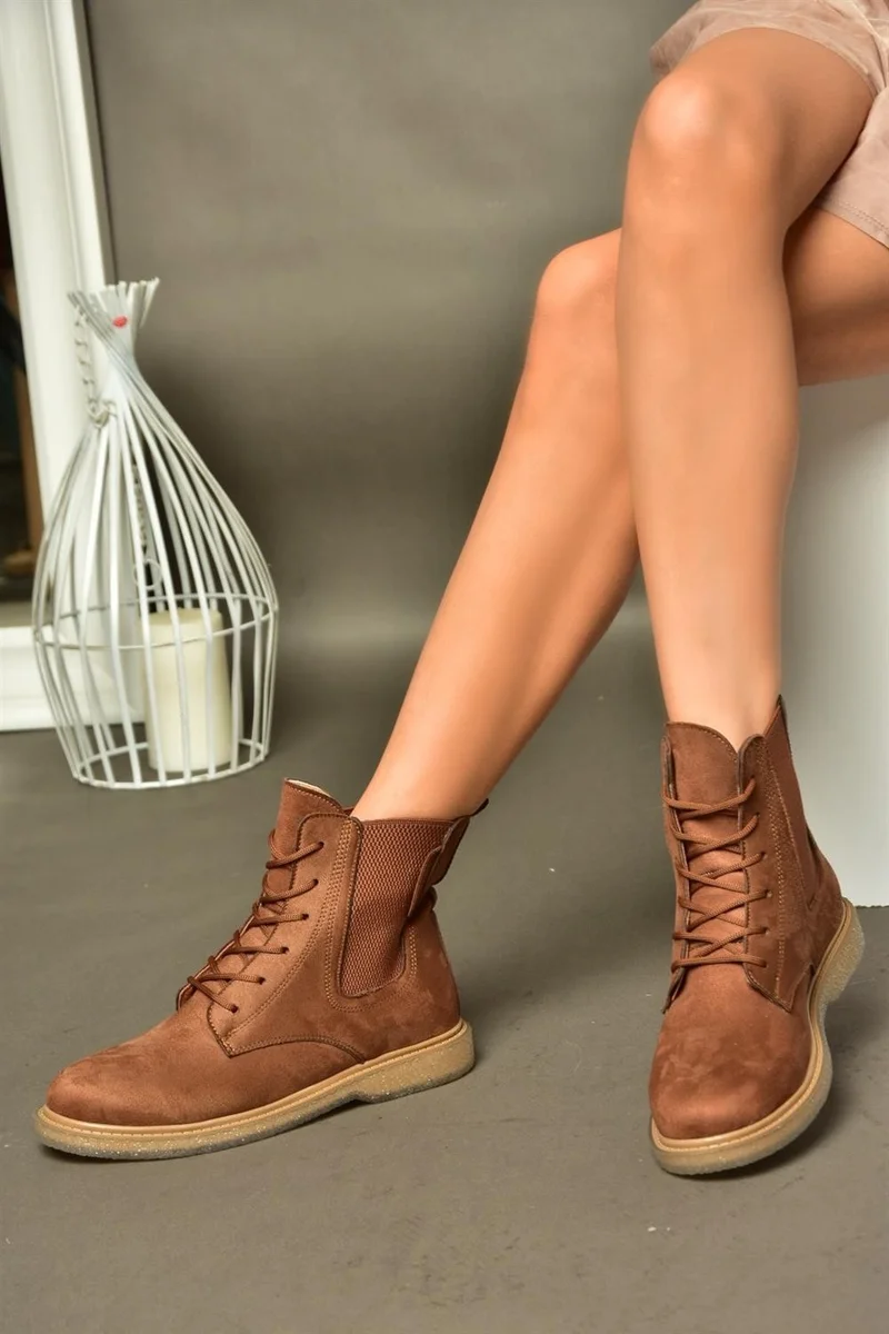 فوكس شوز R374961902 Brown Suede Classic Women's Boots with Elastic Sides