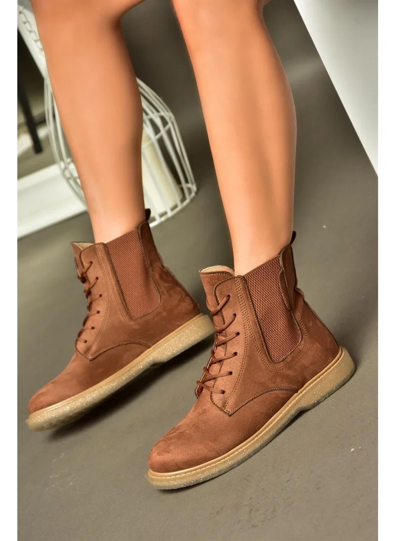 فوكس شوز R374961902 Brown Suede Classic Women's Boots with Elastic Sides