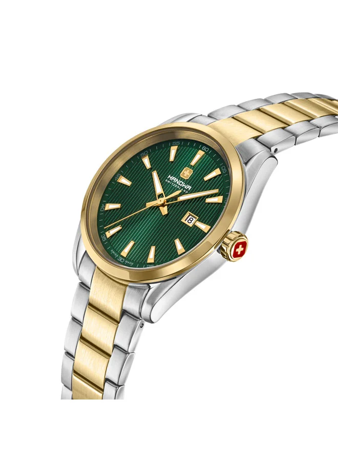 هانوا ساعة أوران للرجال بقرص زيتوني وسوار ستانلس ستيل ٤٢ مم