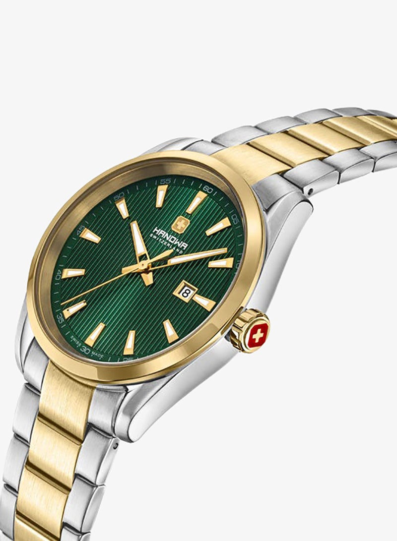 هانوا ساعة أوران للرجال بقرص زيتوني وسوار ستانلس ستيل ٤٢ مم - Image 2