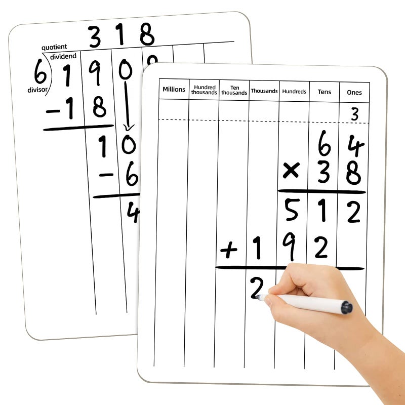 WEIZHEN Math Manipulatives White Board for Students - Small White Board Dry Erase - Ideal for Classroom and Home Use - Long Division Double-Sided Dry Erase Board - 9x12 Inches - Image 1