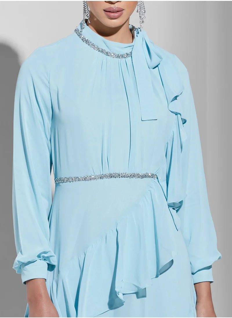 Namshi X Trendyol High Neck Ruffle Detail Dress