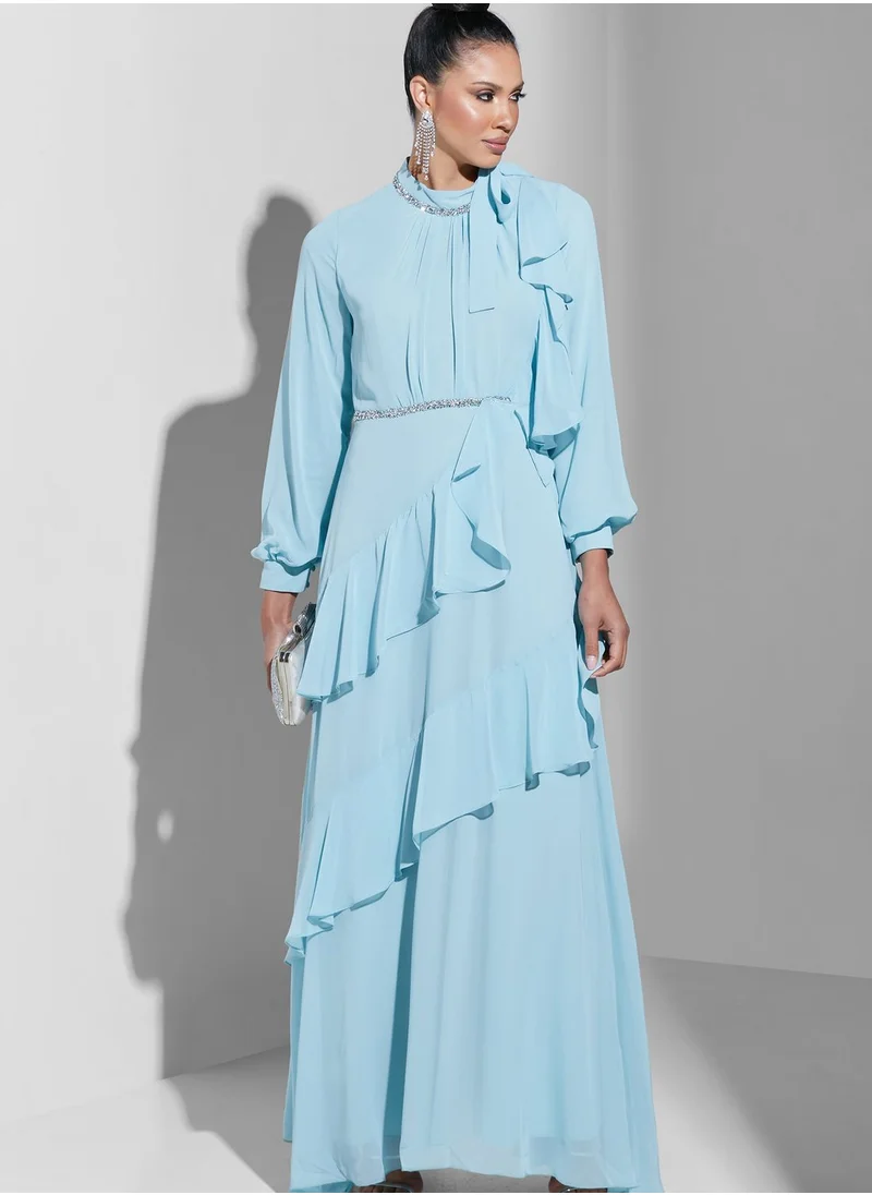 Namshi X Trendyol High Neck Ruffle Detail Dress