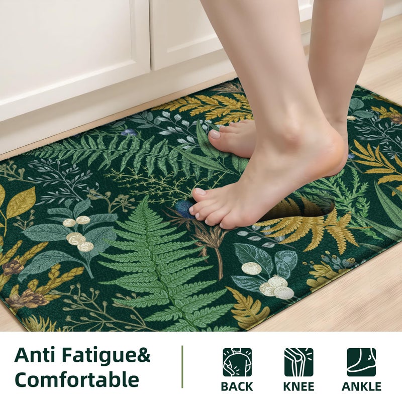 keensoft Dark Green Botanical Kitchen Rugs Set of 2 Plant Leaf Anti-Fatigue Kitchen Mat Natural Comfort Standing Waterproof PVC Mats 2/5" Thick Leather Carpet for Laundry Office Sink(17.3" x28" + 17.3" x 47") - Image 5