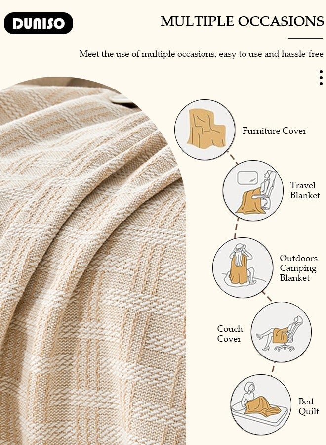 DUNISO Cotton Sofa Slipcover,3 Seater Sofa Cover with Fashion Nordic Style Knitted Tassel Decor,Ultra Soft Cozy Washable Large Size Couch Cover,Simple Versatile Sofa Blanket for Pets Kids,Suitable for Sofa Bed Table,Usable in All Seasons  - Image 2