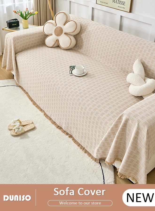 DUNISO Cotton Sofa Slipcover,3 Seater Sofa Cover with Fashion Nordic Style Knitted Tassel Decor,Ultra Soft Cozy Washable Large Size Couch Cover,Simple Versatile Sofa Blanket for Pets Kids,Suitable for Sofa Bed Table,Usable in All Seasons  - Image 1