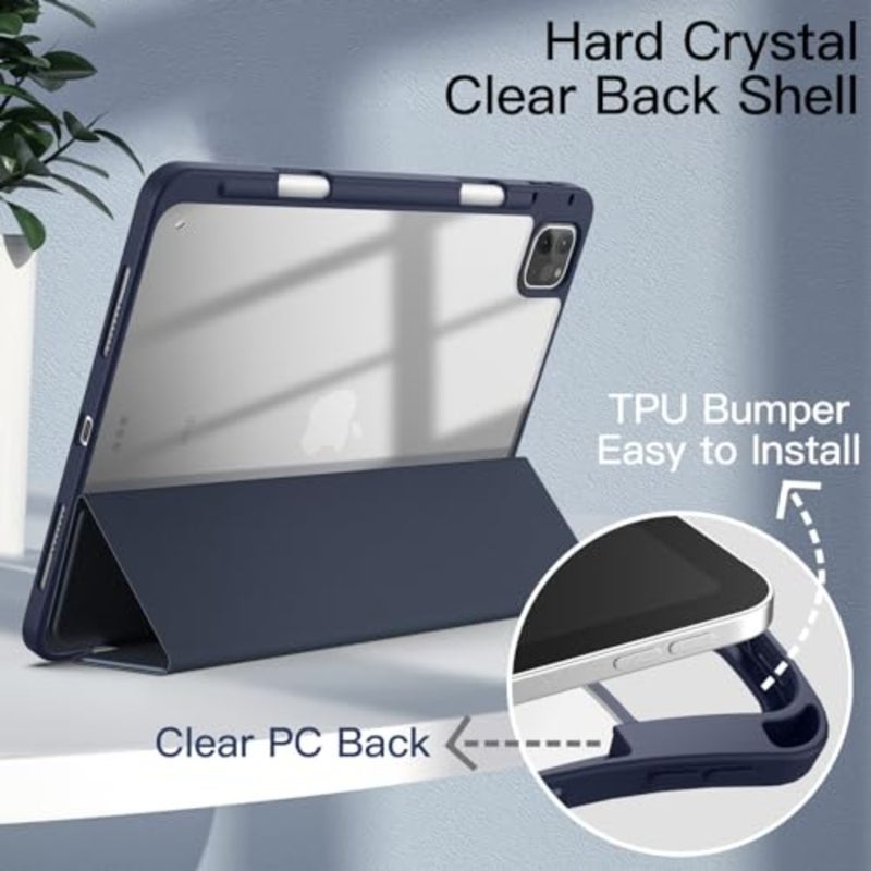 Case Cover for iPad Pro 11 4/3/2/1: Clear Back, Pencil Holder, Slim Shockproof, Tri-Fold Stand, Auto Wake/Sleep for 2022/2021/2020/2018 Models - Image 3